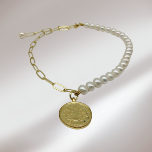 Gold Tag Pearl Necklace
