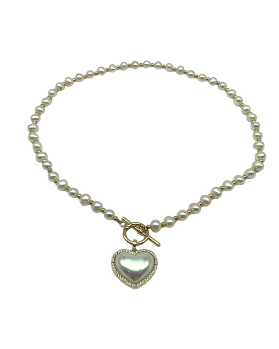 Gold Heart Pendant Pearl Necklace